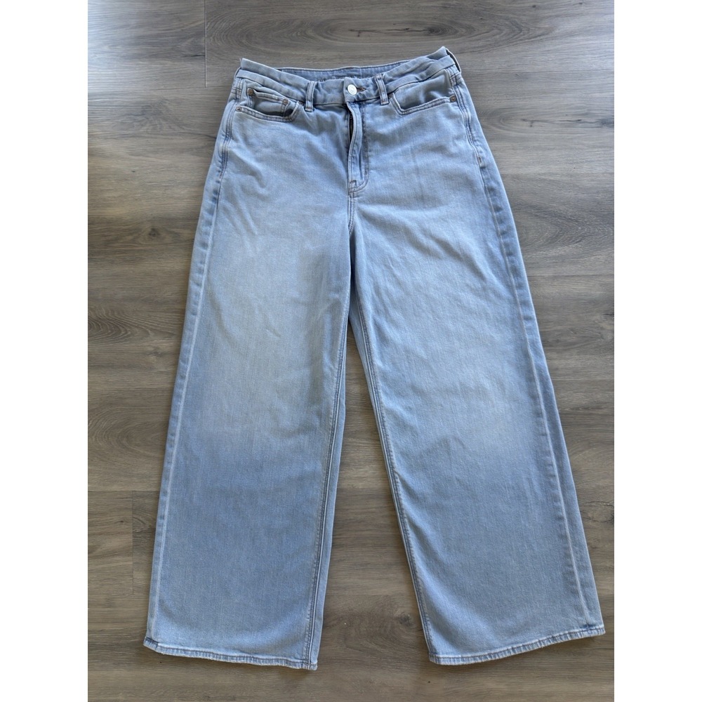 American Eagle Super High Rise Baggy Wide Leg Jeans Light Wash Denim Women's 8R